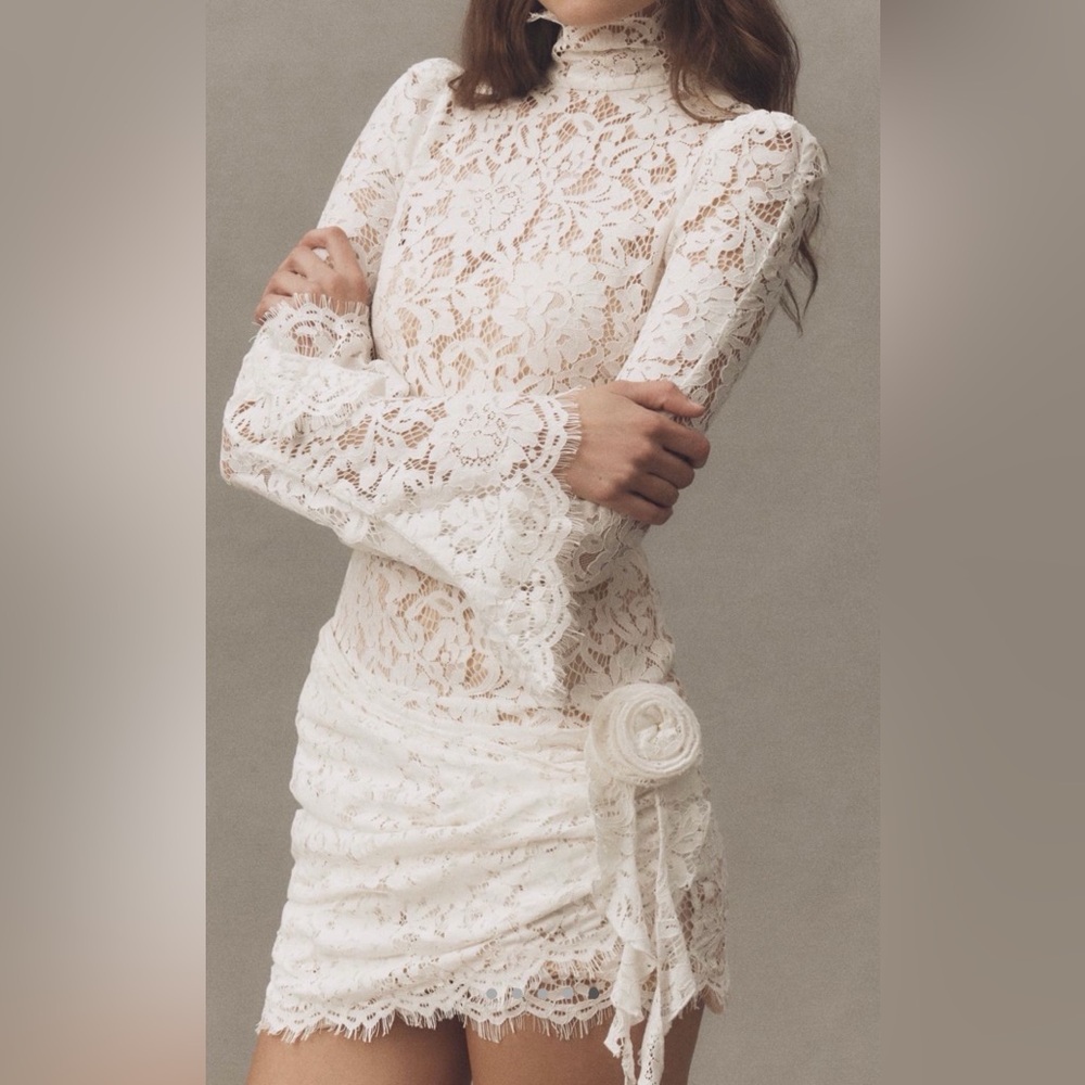 Elegant Lace Long Sleeve Dress in Cream